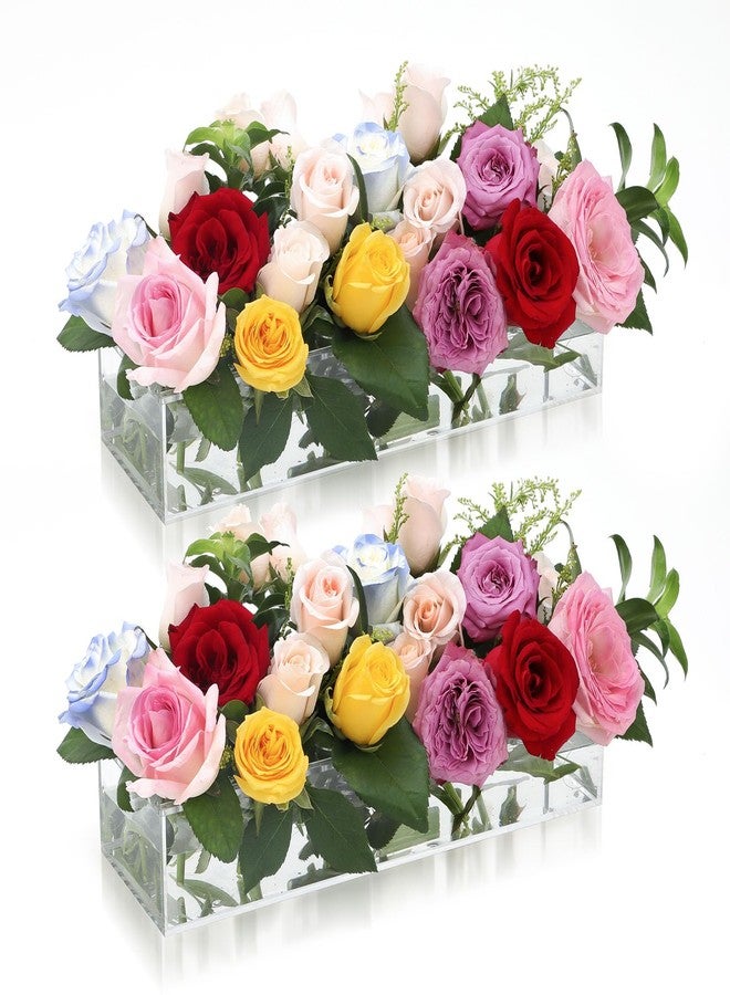 ShinePick 2 Pack Acrylic Flower Vase Rectangular, Clear Acrylic Flower Vase, 24 Inch Long Floral Centerpiece for Dining Table Decor, Clear Vases with 12 Holes,Modern Flower vase for Home/Wedding/Party - Image 1